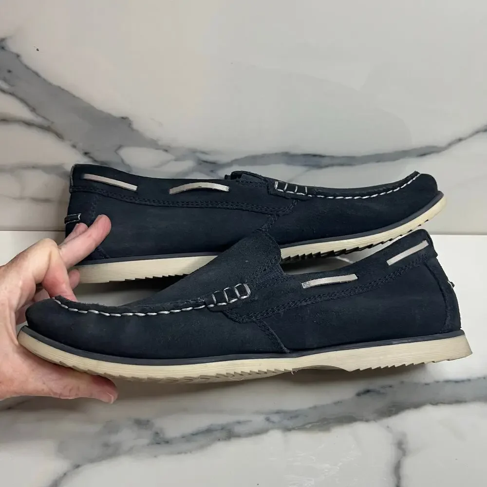Clarks Noonan Cushioned Moccasins Loafers Slip-On Navy Suede Comfort Shoes 12 M